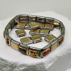 D'linq Vintage Italian Charm Bracelet World Flags Lakers Son Enamel Modular Link